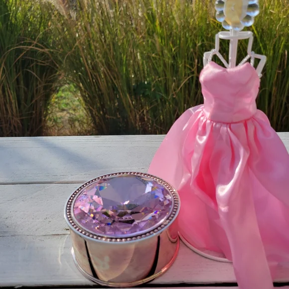 Pink Rhinestone Lidded Silver Safekeeper Jewelry Box Pretty ~ GUC Lori Greiner - Picture 3 of 16